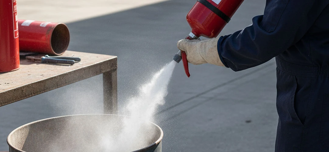 تخلیه مواد باقیمانده از کپسول آتش نشانی